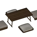 Modern Dark Wooden Tea Table And Chairs With Light Gray Cushions