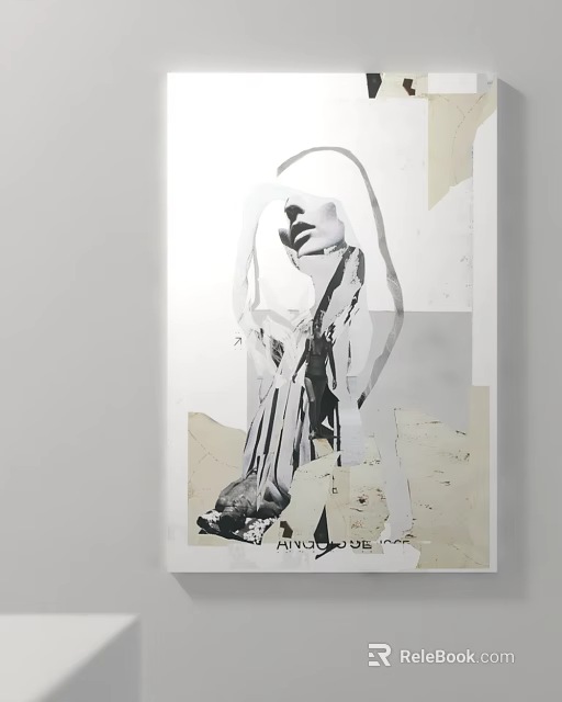 Abstract Black And White Figure Collage Artwork With Mixed Media Elements 3d model 