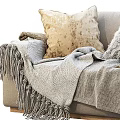 Casual Sofa Set With Fluffy Pillows And Tassel Blanket For Cozy Living Room