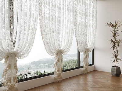 modern gauze curtain 3d model