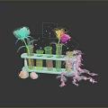 Pink Flowers in Blue Test Tubes on White Rack with Petals and Leaves Arrangement