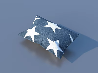 Soft Decorative Pillow With Blue Fabric And White Star Patterns For Home Living 3d model