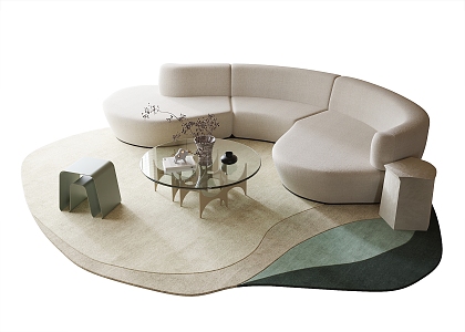 Modern Sofa Coffee Table Combination Curved Sofa Shaped Carpet 3d model