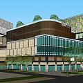 Modern Commercial Complex With Connected Buildings Retail Spaces And Greenery Plaza