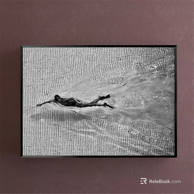 Black and White Figure Painting of Swimmer with Water Splashes 3d model 