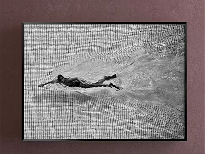 Black and White Figure Painting of Swimmer with Water Splashes 3d model