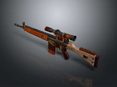 High Precision Sniper Rifle With Wooden Stock Decorative Patterns And Tactical Scope 3d model