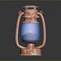 Rusted Kerosene Lamp With Blue Liquid Metal Handle And Reflective Base