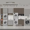 Modern Laundry Room Design With Multiple Washing Machines And Storage Cabinets 3d model