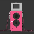 Pink Digital Camera With Vintage Style Design And Film Rolls Near Colorful