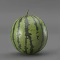 Whole Fresh Ripe Watermelon with Green Skin and Black Stripes on Gray Background
