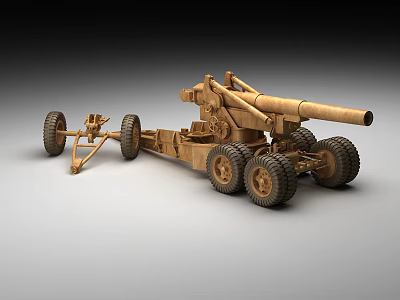 Detailed Wooden Cannon Weapon Model With Large Wheels And Trailer Structure 3d model