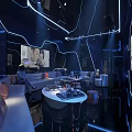 Modern KTV Interior With Comfortable Sofas Round Coffee Table And Lighting Decor Large Screens 3d model