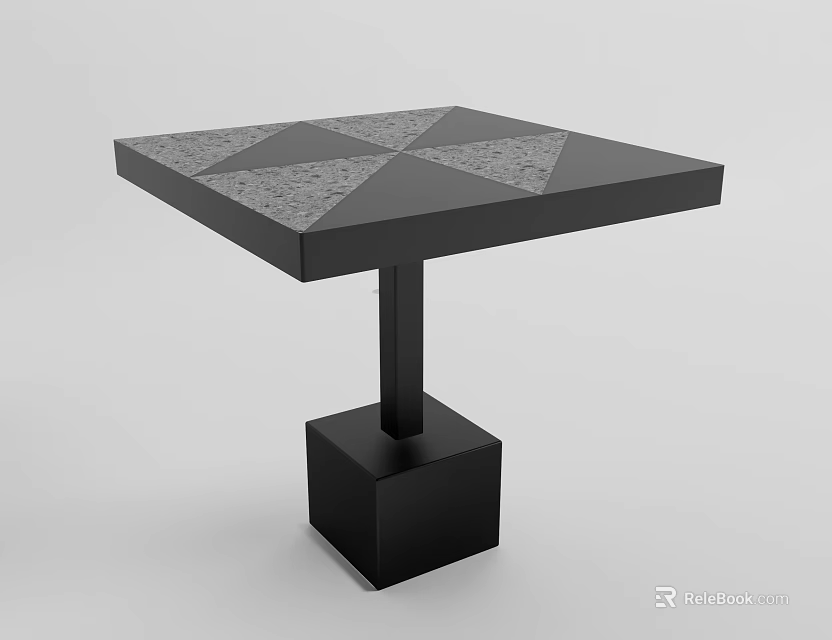 Modern Square Top Side Table With Geometric Pattern Surface Black Gray Square Base Design 3d model 