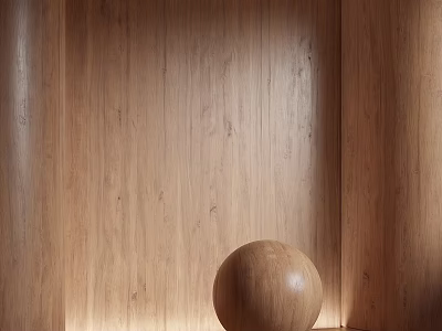 Wooden Sphere Decorative Component In Interior With Smooth Wooden Wall Panel 3d model