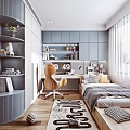 Modern Tatami Bedroom Interior With Wooden Floor Desk Chair Bookshelf Window Curtains And Storage Cabinets