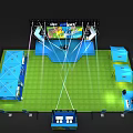 Esports Gaming Stage Setup With Large Screen Green Floor And Blue Structures Lighting Effects 3d model