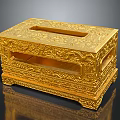 Golden Decorative Tissue Box With Exquisite Carved Patterns And Ornate Design