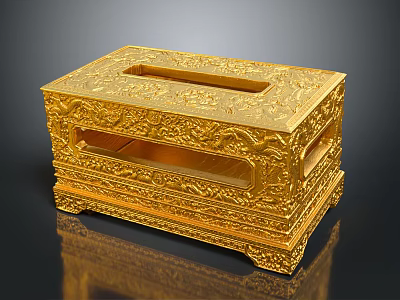 Golden Decorative Tissue Box With Exquisite Carved Patterns And Ornate Design 3d model