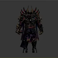 Fantasy Warrior Character With Intricate Armor Horns Weapon And Glowing Red Gems