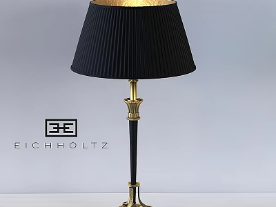 Elegant Eichholtz Table Lamp With Black Pleated Lampshade And Gold Black Base Pole 3d model