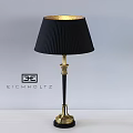 Elegant Eichholtz Table Lamp With Black Pleated Lampshade And Gold Black Base Pole