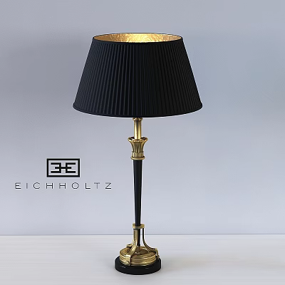Elegant Eichholtz Table Lamp With Black Pleated Lampshade And Gold Black Base Pole 3d model