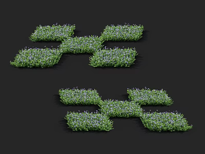 Green Flowering Plants Arranged In Geometric Patterns With Purple Blooms For Garden Design 3d model