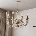 Elegant Vintage Crystal Chandelier With Golden Frame And Candle Shaped Lights In Interior