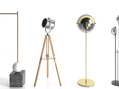 Modern Stylish Floor Lamps With Tripod Stand And Circular Metal Base 3d model