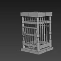 Square Metal Cage With Iron Bars Locked Design And Base Stand 3d model