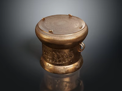Golden Decorative Container With Traditional Carved Details And Lid Knobs 3d model