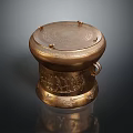 Golden Decorative Container With Traditional Carved Details And Lid Knobs 3d model