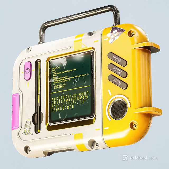 Portable Handheld Computer Yellow White And Pink Design With Screen Buttons And Handle 3d model 