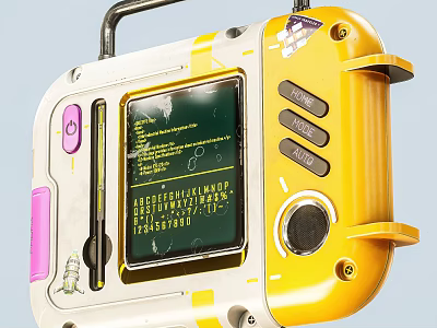 Portable Handheld Computer Yellow White And Pink Design With Screen Buttons And Handle 3d model