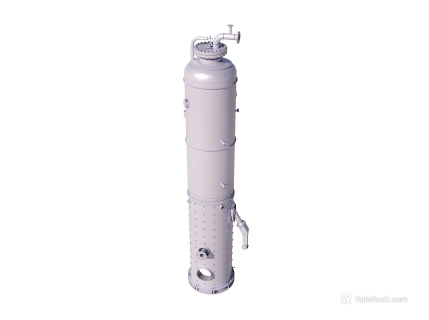 Vertical Cylindrical Industrial Vessel With Pipes Valves And Metal Structure 3d model 
