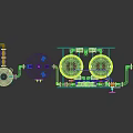 Multiple Blue Industrial Equipment with Tanks Pipes Valves and Control Panels Setup