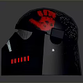 Futuristic Weapon Helmet With Red Insignia And Glowing Red Eyes