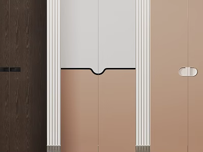 Modern Wardrobe Doors With Wooden Panel And Striped Design Details 3d model
