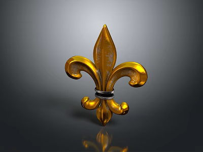 Golden Fleur de Lis Shaped Home Living Decorative Accessory with Metallic Finish Black Ring 3d model