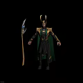 Game and Movie Character Loki in Horned Helmet Green Cape Black Gold Outfit With Scepter