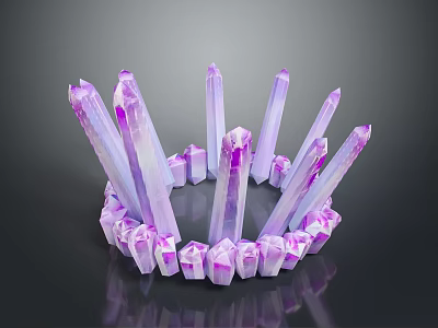 Purple Crystal Crown Structure With Tall Pointed Crystal Pillars And Decorative Base 3d model