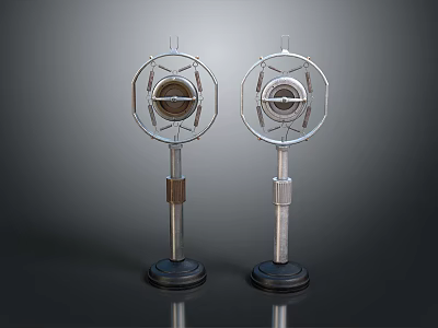 Pair of Vintage Metal Microphones With Round Grille And Stable Black Base 3d model