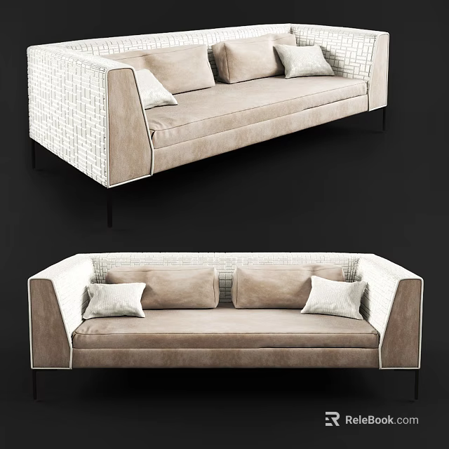 Modern Light Beige Sectional Sofa With Textured Fabric And Decorative Pillows 3d model