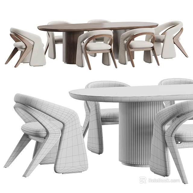 Modern Stylish Table And Chair Set With Curved Backrest And Textured Tabletop Design 3d model 