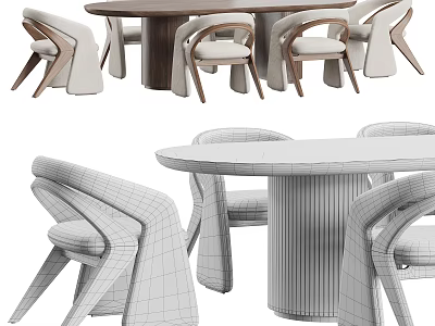 Modern Stylish Table And Chair Set With Curved Backrest And Textured Tabletop Design 3d model