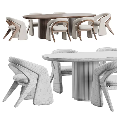 Modern Stylish Table And Chair Set With Curved Backrest And Textured Tabletop Design 3d model