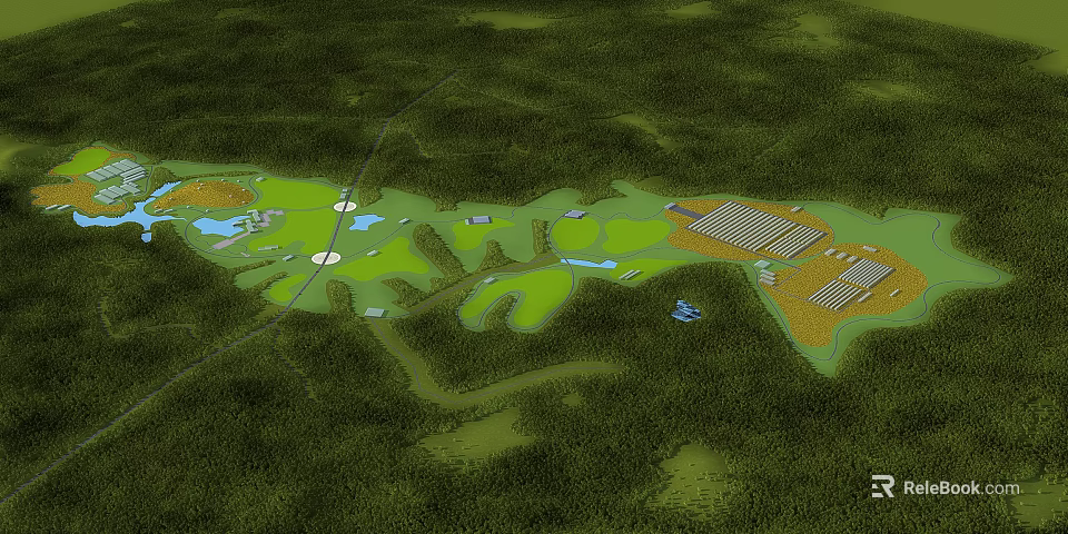 Aerial View Planning With Green Spaces Water Areas Roads And Facilities 3d model 
