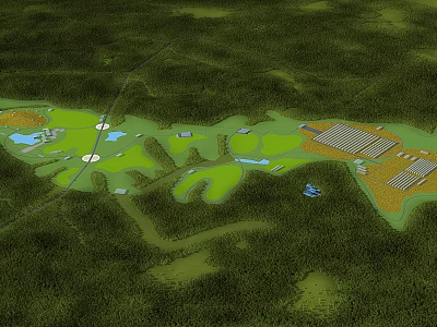 Aerial View Planning With Green Spaces Water Areas Roads And Facilities 3d model