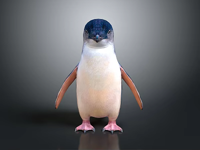 Small Penguin With Black Head White Belly And Orange Flippers Standing On Gray Background 3d model